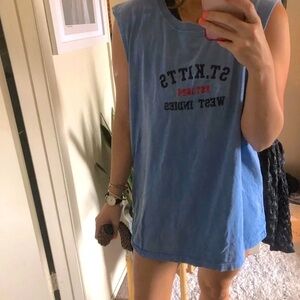 Vintage St Kitts West Indies sleeveless tunic top Blue retro oversized top 1980s